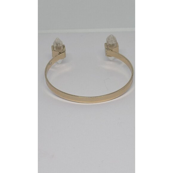Double pointed Hexagon Crystal Gold Tone Bangle Bracelet - Picture 3 of 4
